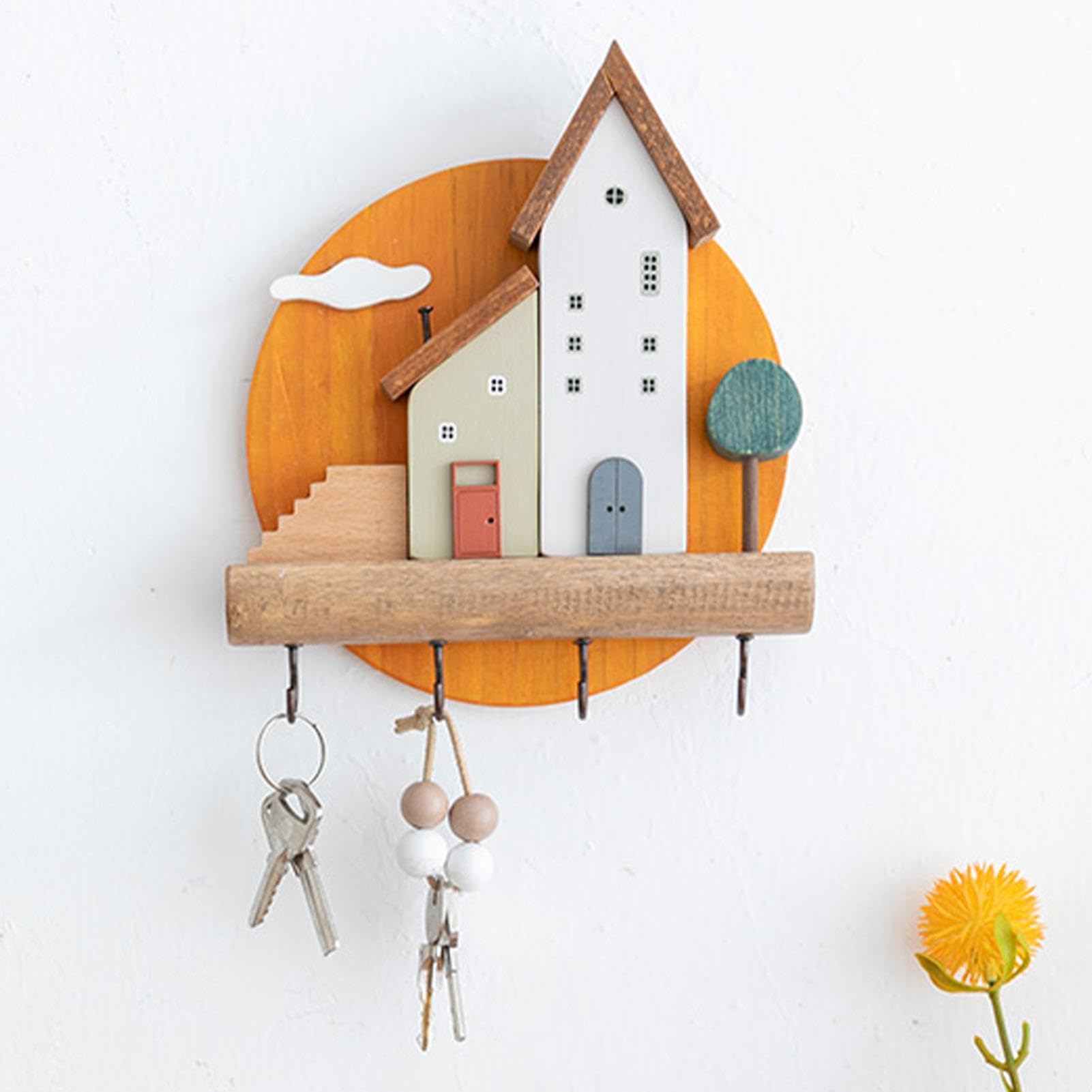 Generisch Porta chiavi montato a parete, grande scaffale portaoggetti da | 20 cm per ingresso, gancio multiuso per l'organizer con 4 ganci, decorativo per chiavi, occhiali