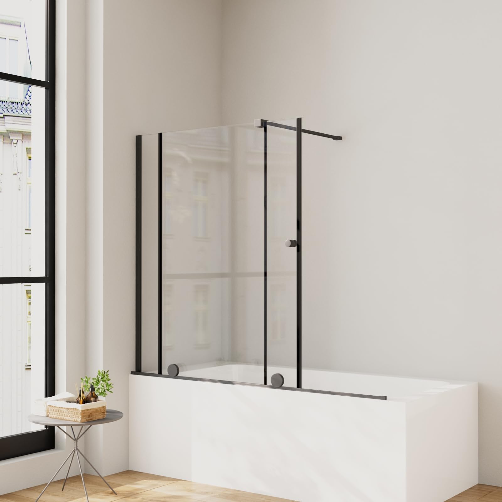 Duschwand für Dusche 115 x 140 cm,Duschaufsatz für Badewanne mit Schiebetür Schwarz 6mm ESG Glas Badewannenaufsatz,Schiebetürbreite ist von 70-115 cm Einstellbar
