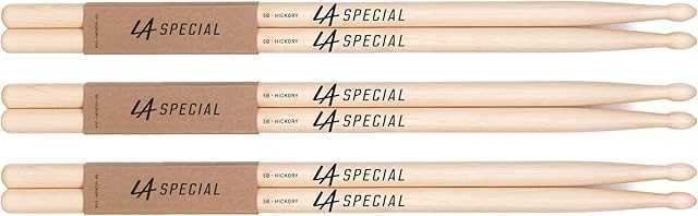 ProMark LA5BW-3P LA Specials 5B Hickory Drumsticks, Oval Wood Tip, Three Pairs
