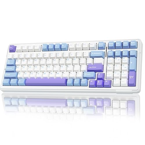 AULA F99 Wireless Mechanical Keyboard,Tri-Mode BT5.0/2.4GHz/USB-C Hot Swappable Custom Keyboard,Pre-lubed Linear Switches,Gasket Structure,RGB Backlit Gaming Keyboard for PC/Tablet/Xbox/PS4/PS5 - Blue&Purple&White