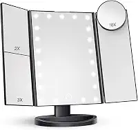 Espelho com LED, Ampliação 2x/3x/10x, Superfície Espelhada Iluminada, Operação Sensível ao Toque, Design Triplo, Espelho Maquiagem