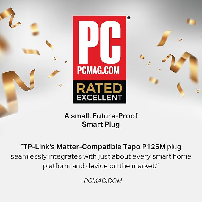 TP-Link Tapo Matter Supported Smart Plug Mini, Compact Design, 15A/1800W Max, Super Easy Setup, Works with Apple Home, Alexa & Google Home, UL Certified, 2.4G Wi-Fi Only, White, Tapo P125M(3-Pack)