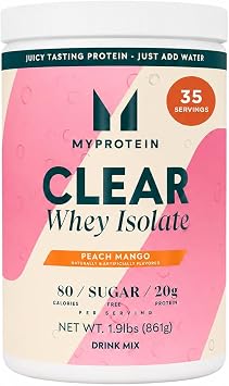 Myprotein Clear Whey Isolate Protein Powder, 35 Servings 1.9lbs Peach Mango, 20g Protein per Serving, Naturally Flavored Drink Mix, Daily Protein Intake for Superior Performance