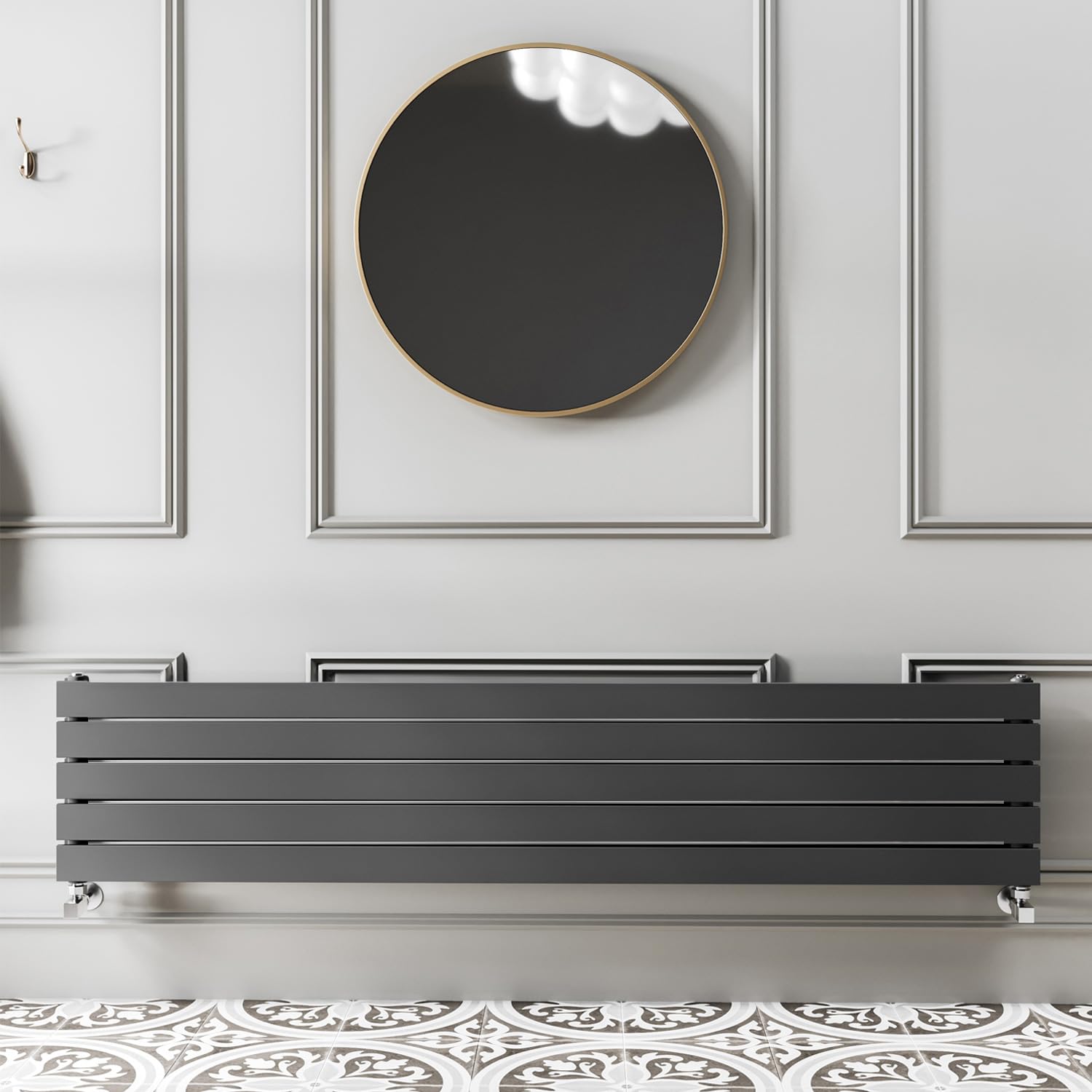 Go Bathrooms Pinta 340 x 1600mm Horizontal Radiator Anthracite Flat Panel Single Column Wall Mounted Designer Anthracite Grey Radiator Central Heating Includes Brackets — image 1