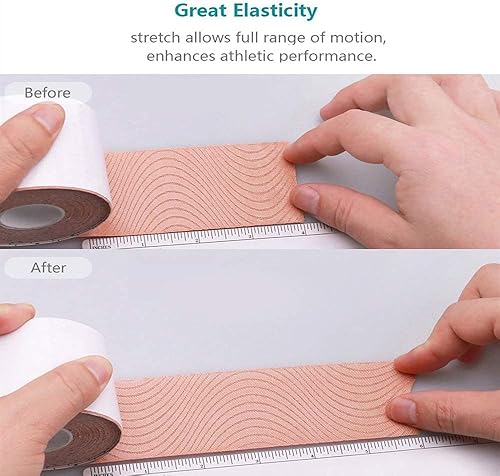 Miniatura 8 de OBTANIM 2 rollos de cinta de kinesiología impermeable y transpirable, rodillera elástica atlética, alivio del dolor muscular, cinta de rodilla para