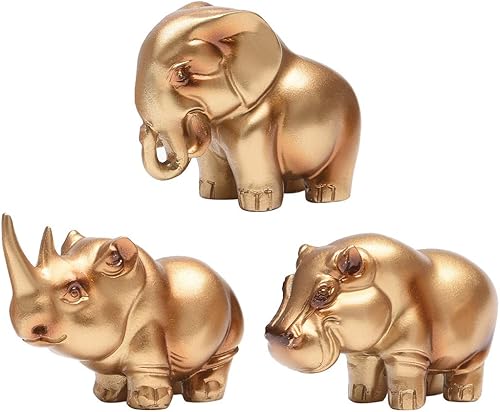 BRASSTAR Rinoceronte elefante hipopótamo estatua de resina dorada Tres lindos amigos animales figuritas arte oficina en casa decoración de