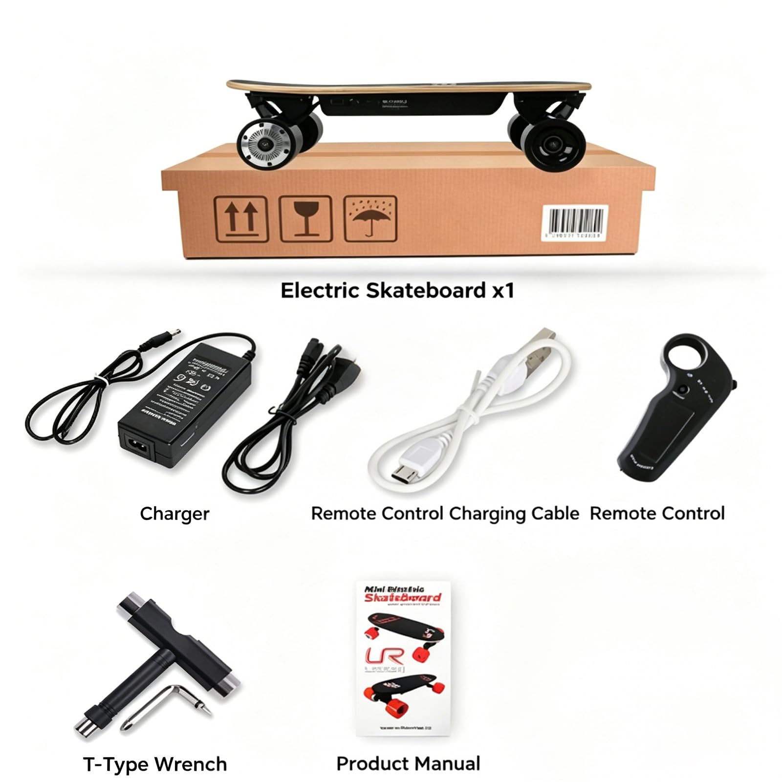 Skateboard Elettrico Con Telecomando, Cruiser Board Elettrico Brushless, Longboard Elettrico Da 400 W, Velocità Massima 42 Km/h E Autonomia Di 26 Km, Carico Massimo 150 Kg, Carta Vetrata Di