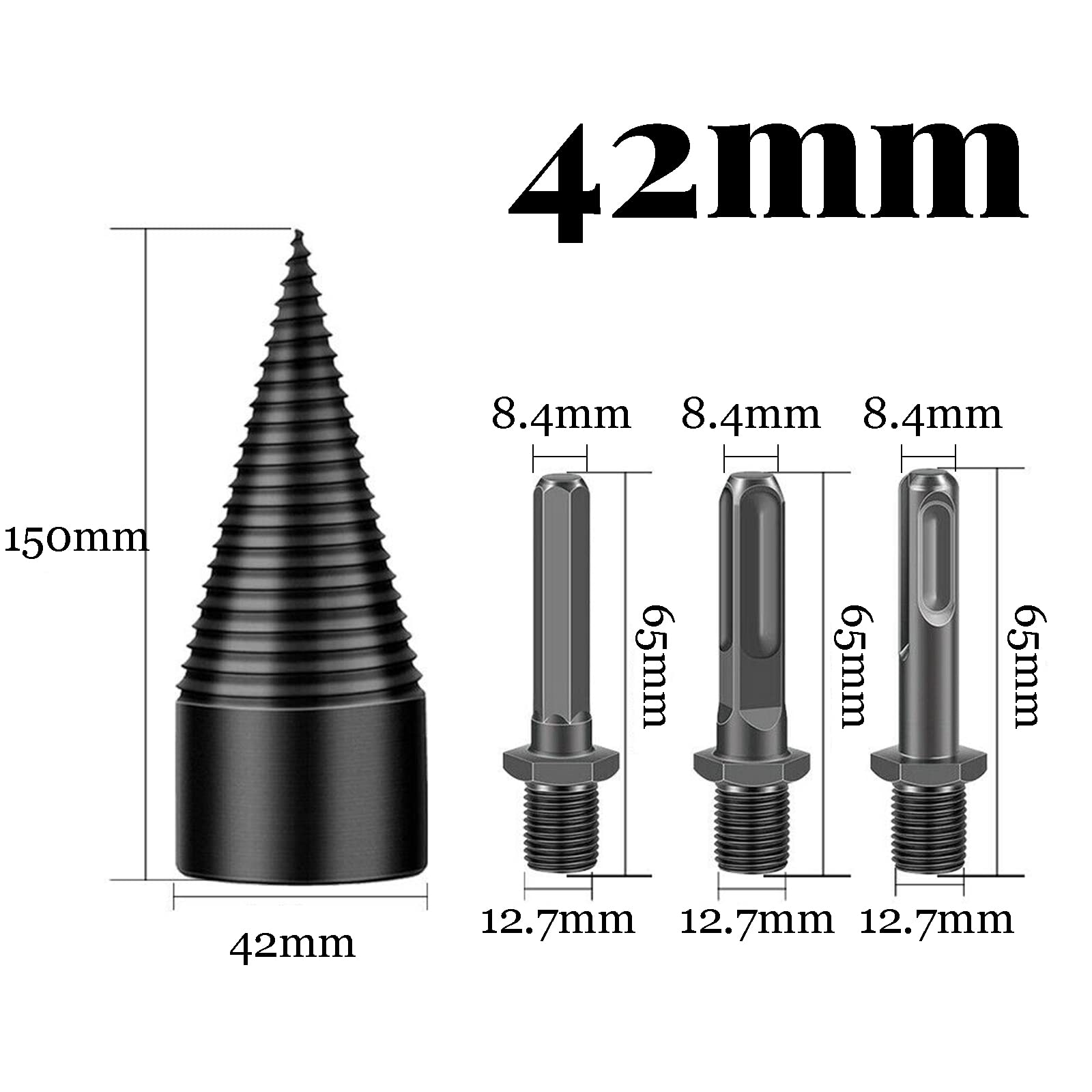 Legno Spaccalegna, Vite Spaccalegna Per Trapano, Trapano Per Legna Da Ardere, Cono Della Dello Per Legna Spaccare, Spaccalegna Con 3 Gambi Multifunzione, Attrezzi Campeggio Falegnameria,42 mm