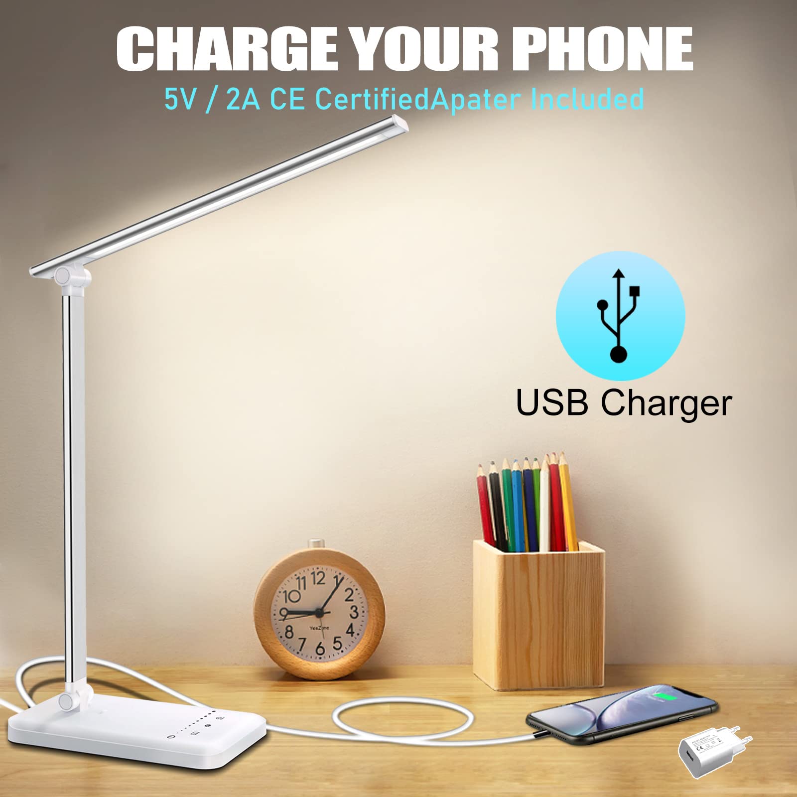 Lampada Da Scrivania LED MOBIL Con Ricarica Wireless - 3 Temperature Luce E Touch - Marrone - Foto 5