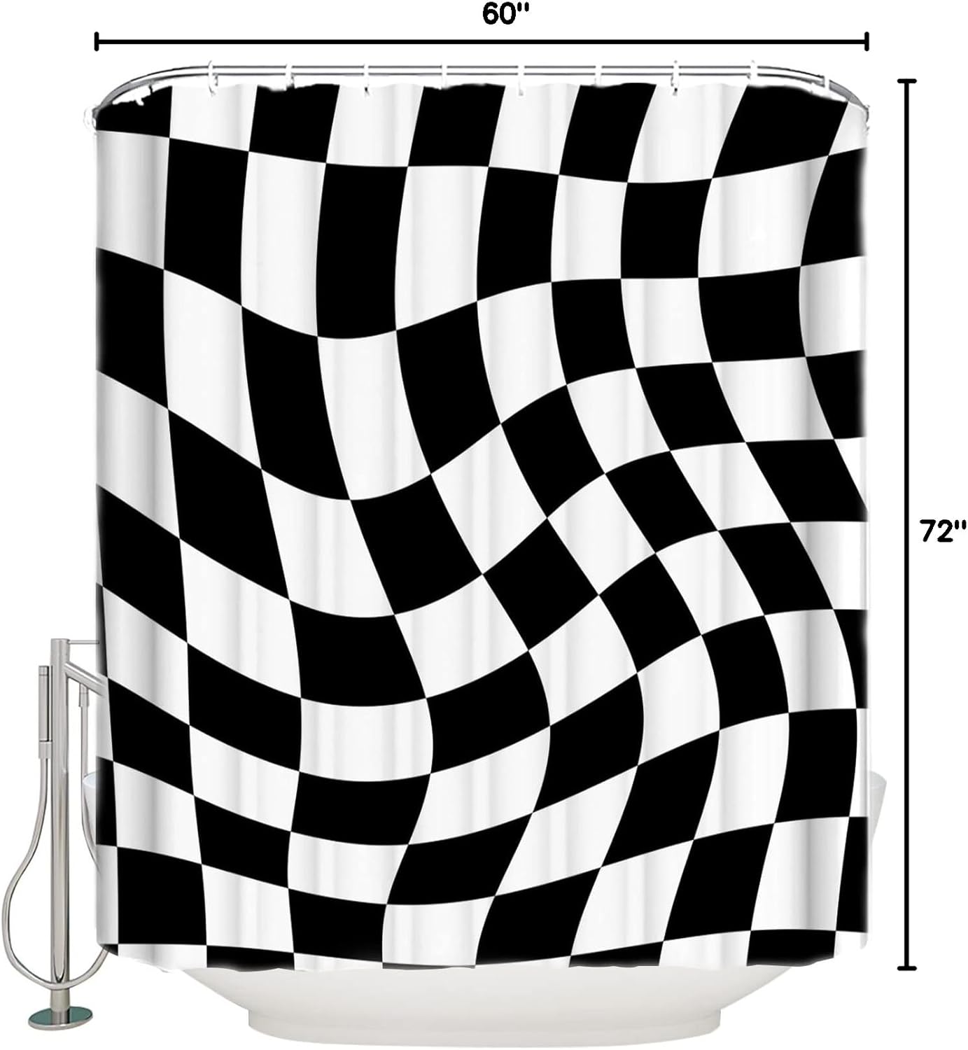Black and White Checkered Shower Curtain Set - 60" x 72" Washable Bathtub Curtain with 12 Hooks, Modern Irregular Geometric Waterproof Fabric Stall Shower Curtains for Bathroom/Bathtub Décor