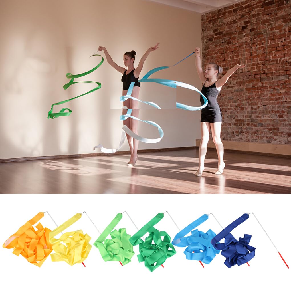Tuwiwol Ruban De Gymnastique Arc-en-Ciel 2 Mètres - Baguette En Fibre, Rotation 360°, Pour Enfants, Fêtes Et Danse
