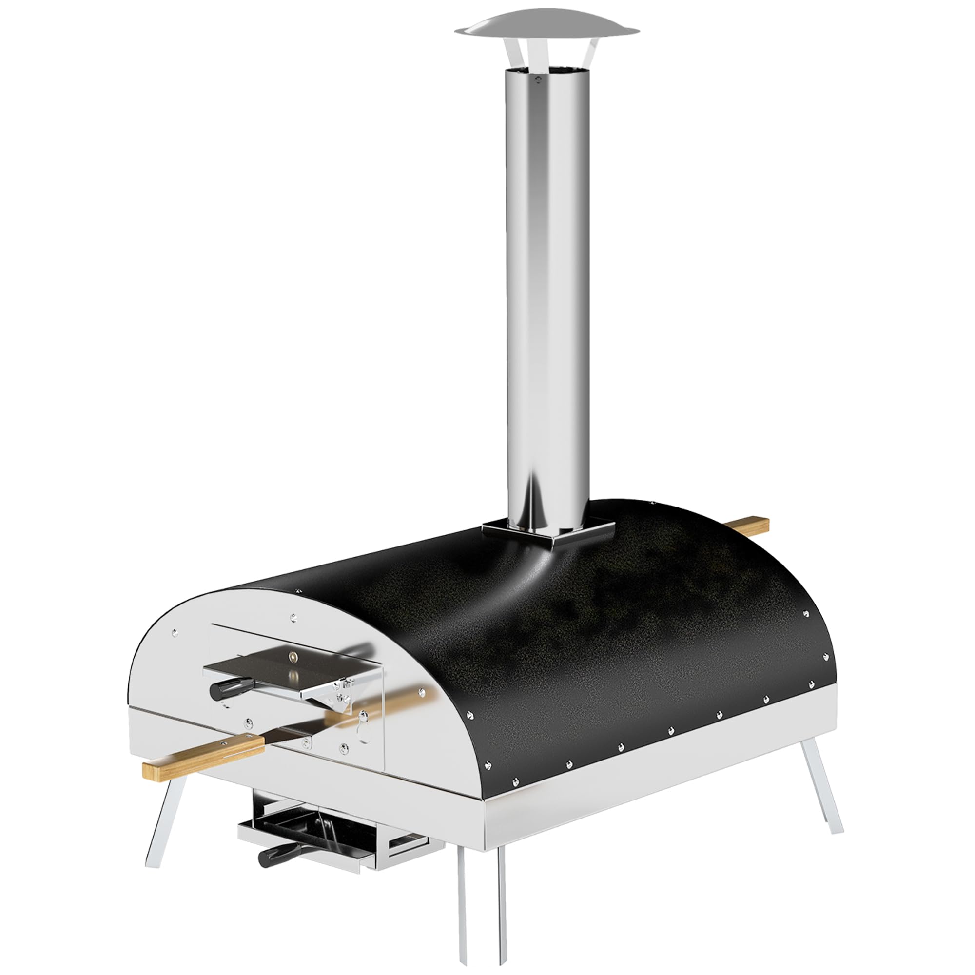 Outsunny Mini four à pizza extérieur portable avec pierre réfractaire Ø33 cm, manches en bois, thermomètre, plateau rotatif