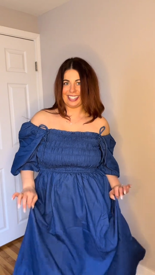 midi dress jumbo soft denim babydoll Dark Denim Washed Babydoll Midi Dress with Bow M