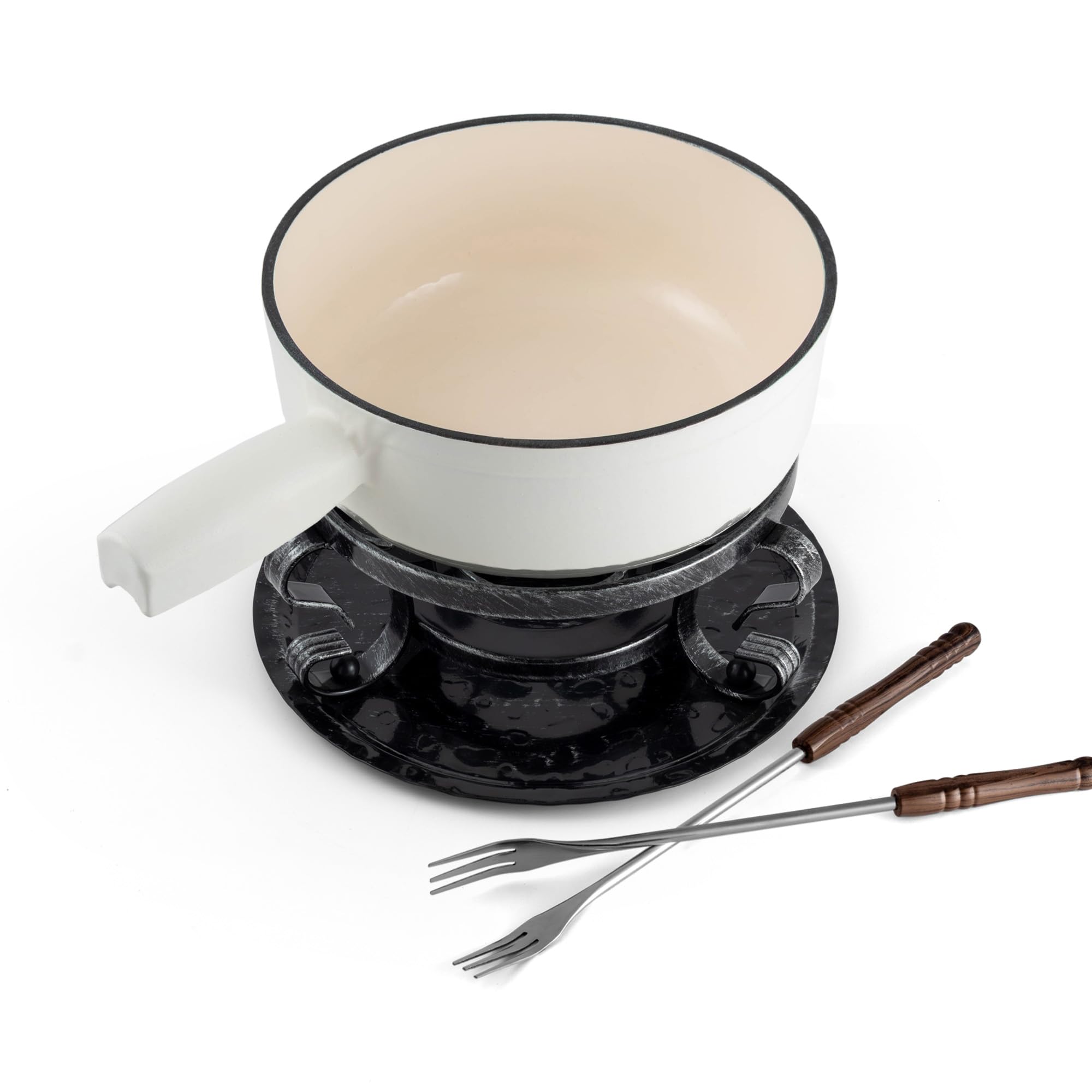 Swissmar Lugano Cast Iron Cheese Fondue Set, 9-Piece, 2 QT / 2 L - Ideal for Melting Cheese, Chocolates, Caramel, & More - Perfect for Kitchen Collection & Gift Giving - Matte White