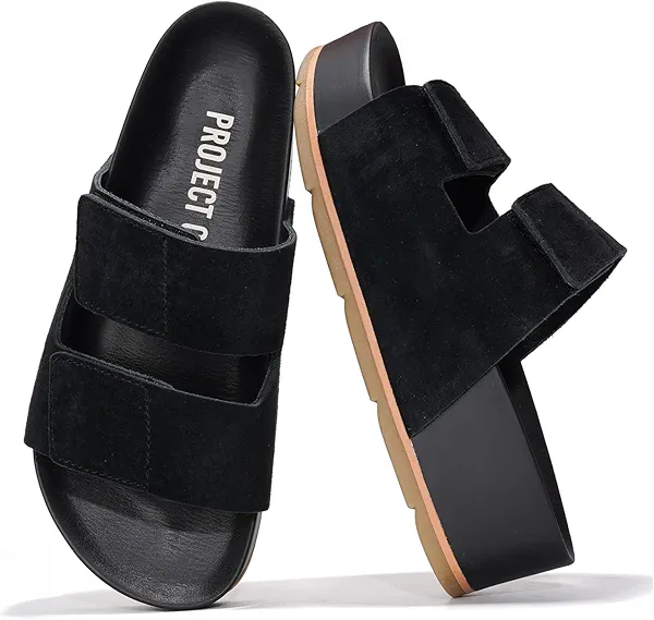 Project Cloud Genuine Leather Platform Sandals Women Footwear - Beach Summer Wedges with Comfortable Memory Foam Insole - Non Slip & Lightweight Wedge Sandals for Women 2025 (PISMO,BLK, 11)