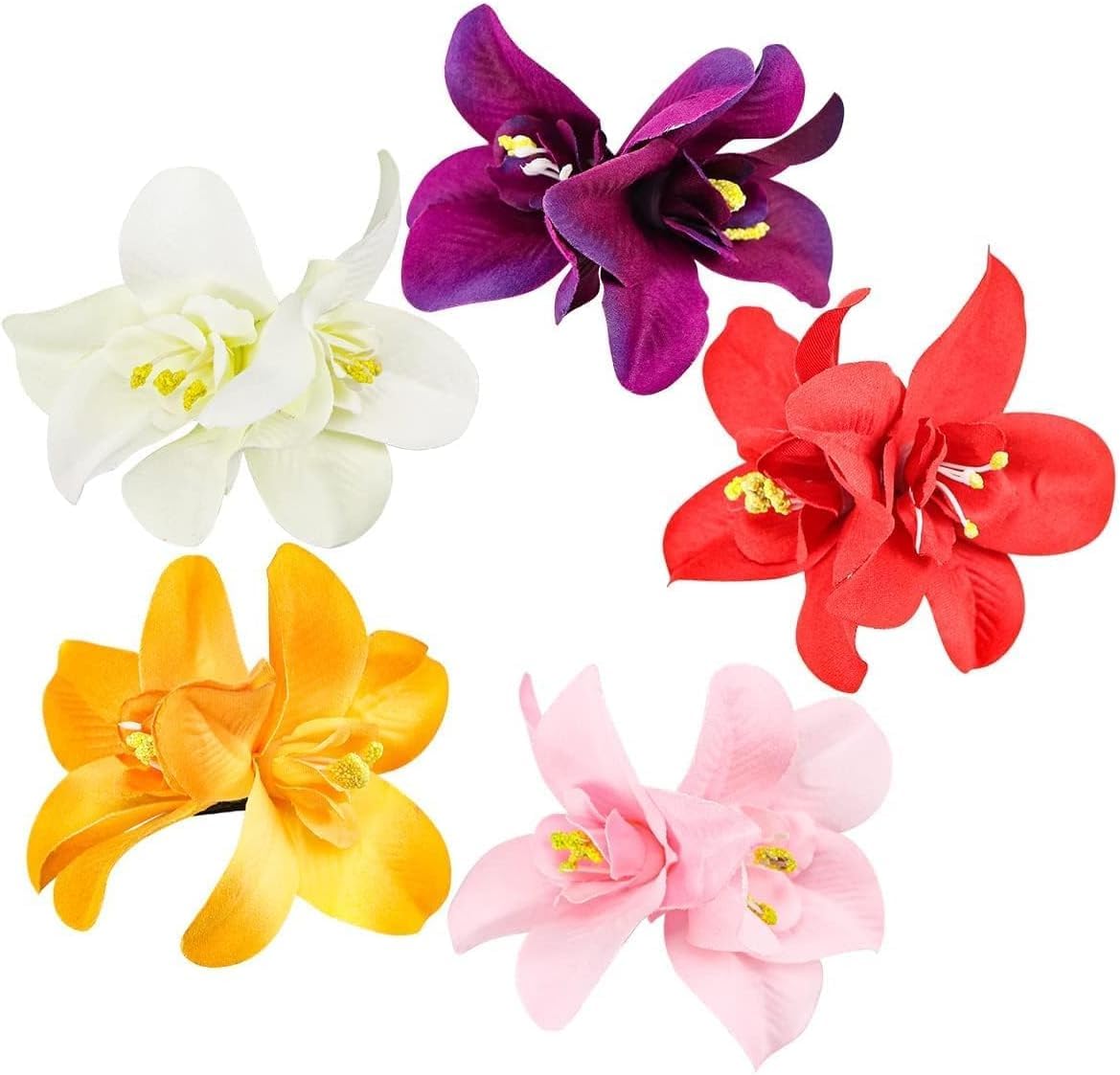 Muiltvoe 5Pcs Colorful Artificial Bohemian Hawaiian Hibiscus Plumeria Flower Hair Clips and Barrettes for Seaside Holiday, Bridal Headwear Hair Accessories