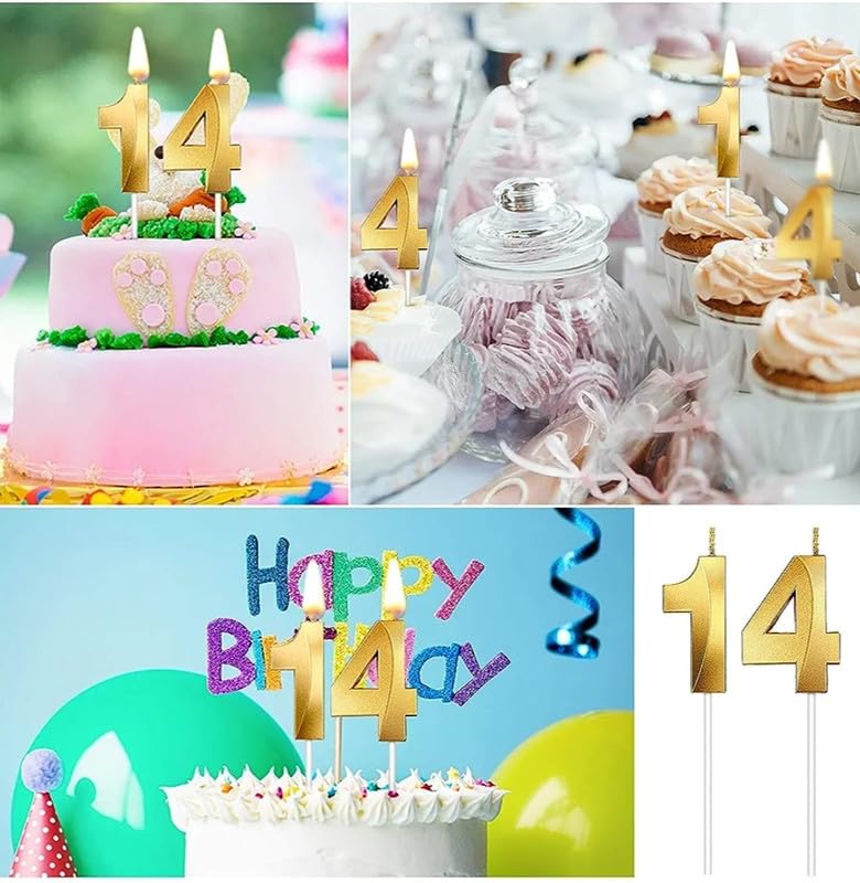 Image of Number Candles 3 inch for Birthday, Wedding, Engagement, Valentines Day Celebration, Theme Party Cake Decoration Gold (Numerical No 14 or 41)