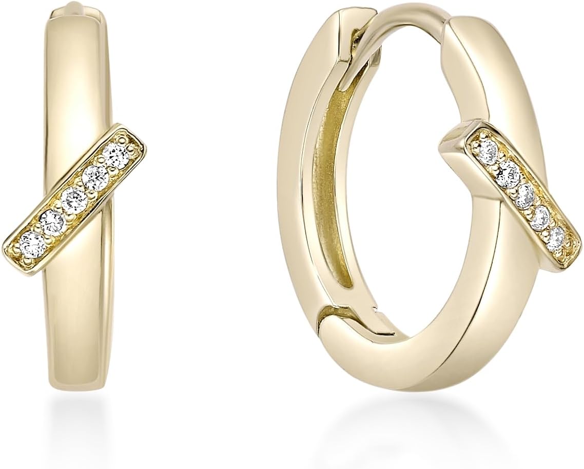 Lavari Jewelers Lab Grown Diamond Bar Hoop Earrings for Women - 18k Yellow Gold Plated 925 Sterling Silver Earrings for Her (F-G, VS1-VS2, 0.04 cttw) Hypoallergenic Snap-In Hinged Hoops - Image 2