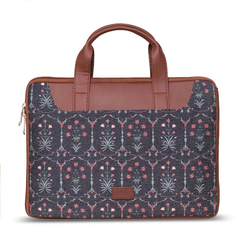 Zouk Printed Women's Jute Handcrafted Vegan Leather L Zipper Laptop Sleeve 15.6 inch-image-8