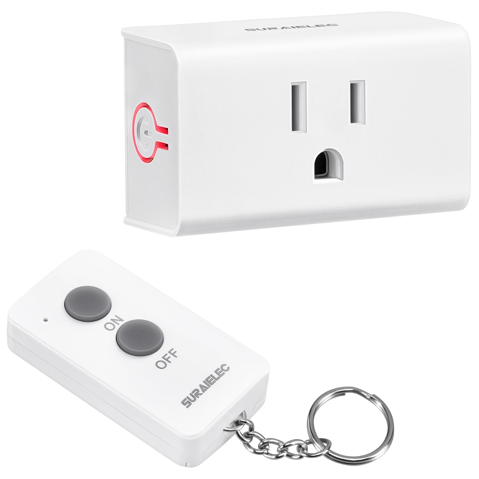 SURAIELEC Remote Control Outlet, Wireless Light Switch - Keychain Remote, 15 AMP, 100FT Range, No Interference, Remote Light Switch Kit for Lamp, Fan,