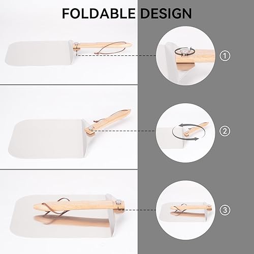 Miniatura 4 de onlyfire Pala de pizza de aluminio con mango de madera, 12 x 14 pulgadas, paleta de pizza de metal antiadherente para hornear pasteles de pizza