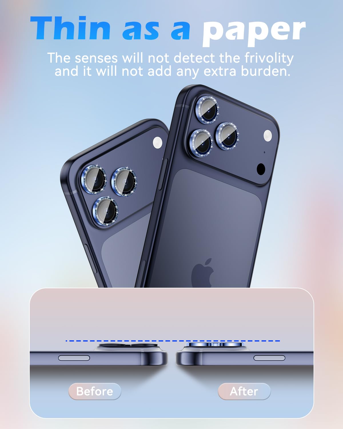 Protecteur D'Objectif CloudValley Pour IPhone 17 Pro/Pro Max - Verre Trempé 9H, Anneau Métal, Compatible Coques, Bleu Foncé