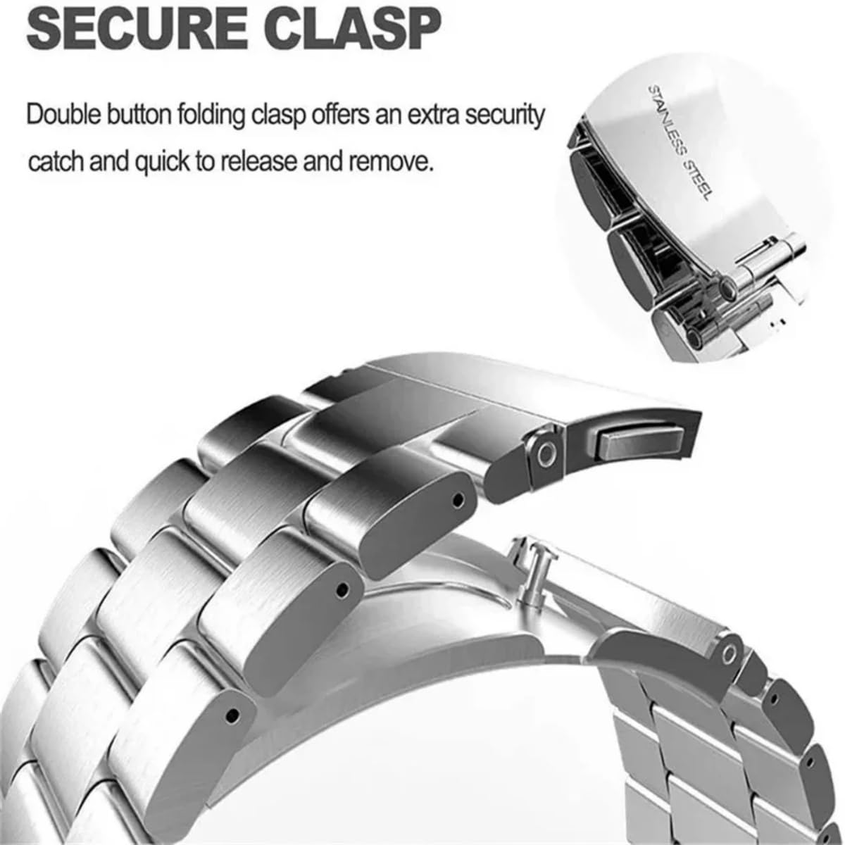 Stainless Steel Watch Band 20mm Quick Release Universal Metal Watchband,Smart Watch Strap Replacement Band for Men Women - 4