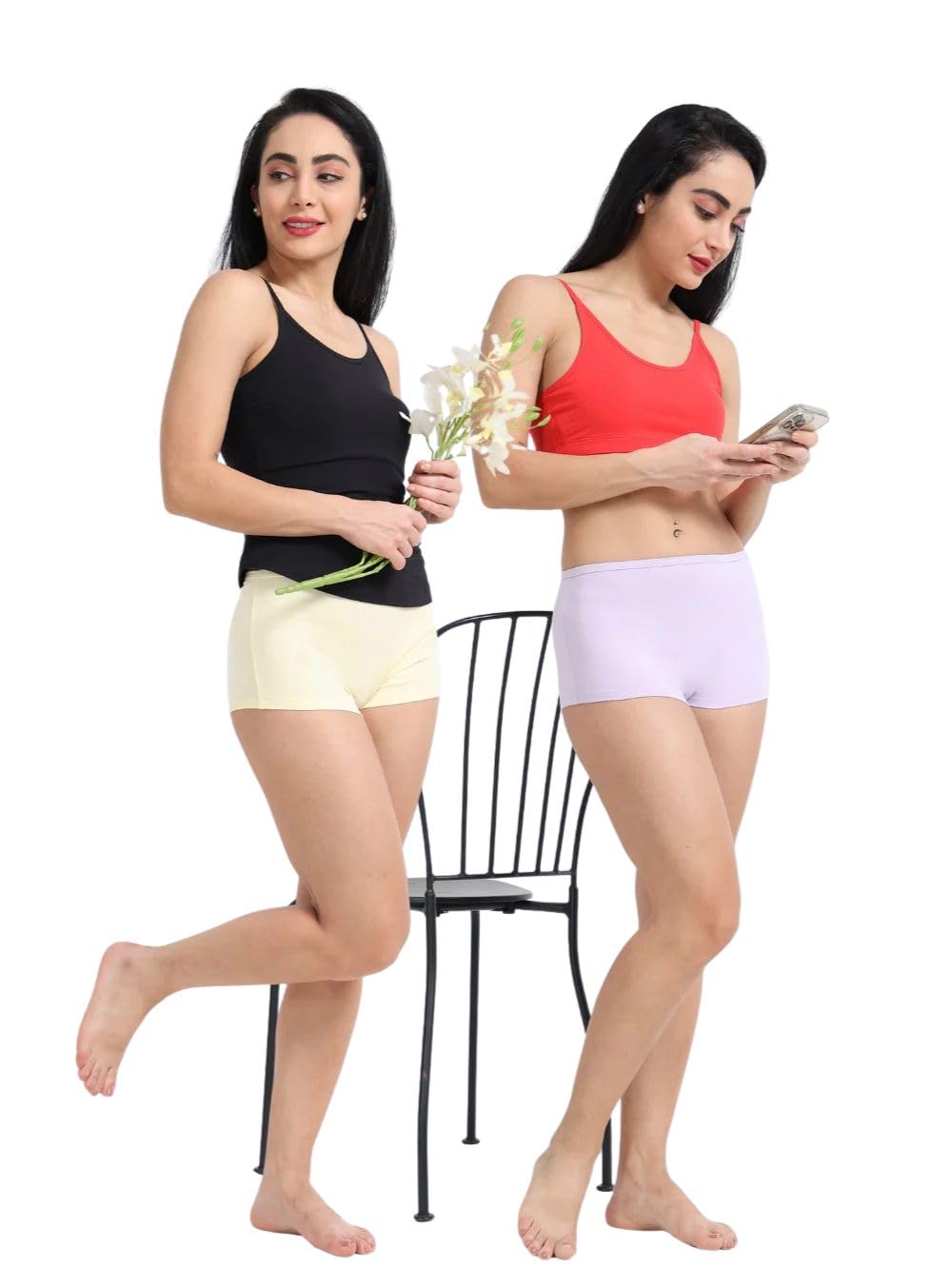 Baby Yellow and Orchid Petal Organic Cotton Boy Shorts for Women - Pack of 2-image-37