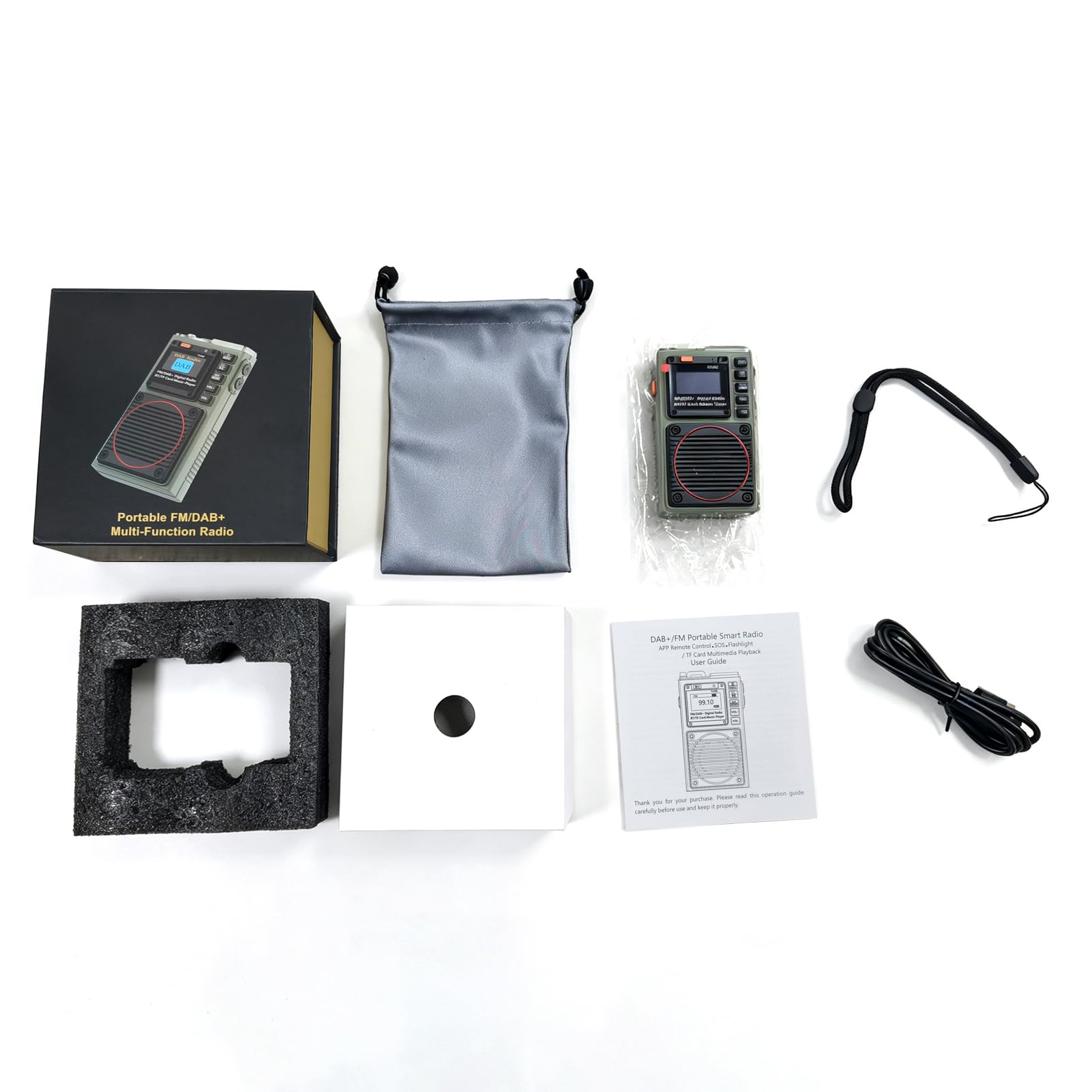 Fabater Radio Portátil Bluetooth Dab FM, Radio de Bolsillo Recargable, Altavoz Digital con Control Remoto por Aplicación, Alarma SOS y Linterna, Altavoz con Graves de 3 W (Herdhadhdb+)
