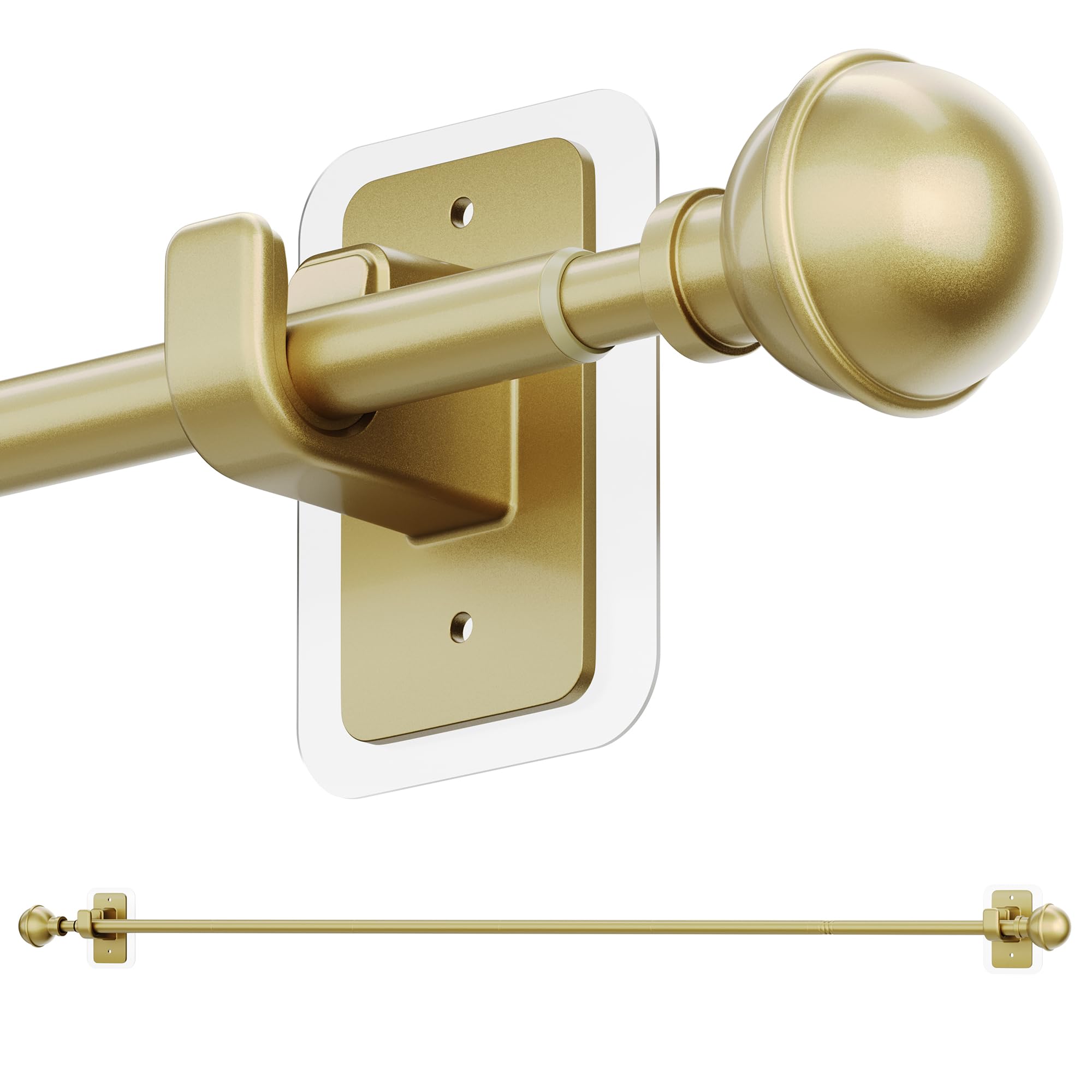 Photo 1 of ENJOYBASICS No Drill Curtain Rods for Window 48 to 84 Inches, 5/8 Inch Diameter Renter Friendly Drapery Rod with Adhesive Brackets without Drilling, Adjustable from 27 to 90 Inches, Gold