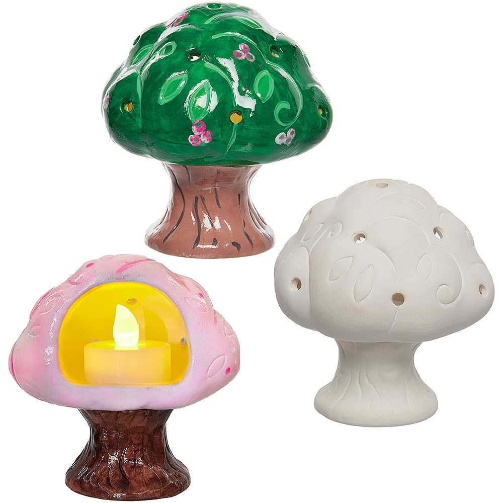 Baker Ross WA122 Tree Ceramic Tealight Holders - Pack of 2, Ceramic Holders for Decorating and Gifting