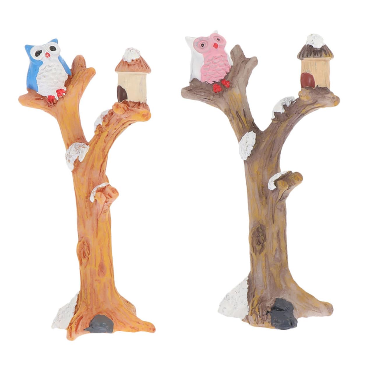 2pcs Miniature Owl Figurine Set Realistic Tree Branches, Micro Landscape Ornament for Garden Decor, DIY Moss Terrarium Accessories for Patio and Indoor Craft