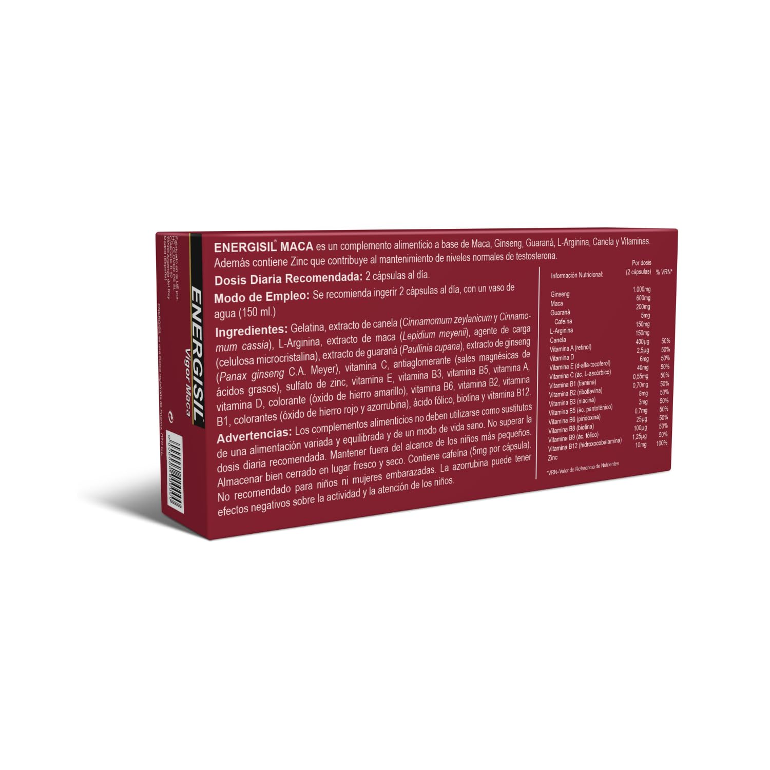 Energisil Vigor Maca 30 Cápsulas - Pack de 3 Unidades - Contribuye a Estimular el Deseo Sexual y a Mantener los Niveles de Testosterona - con Maca, Ginseng, Canela, L- Arginina, Zinc y Vitaminas