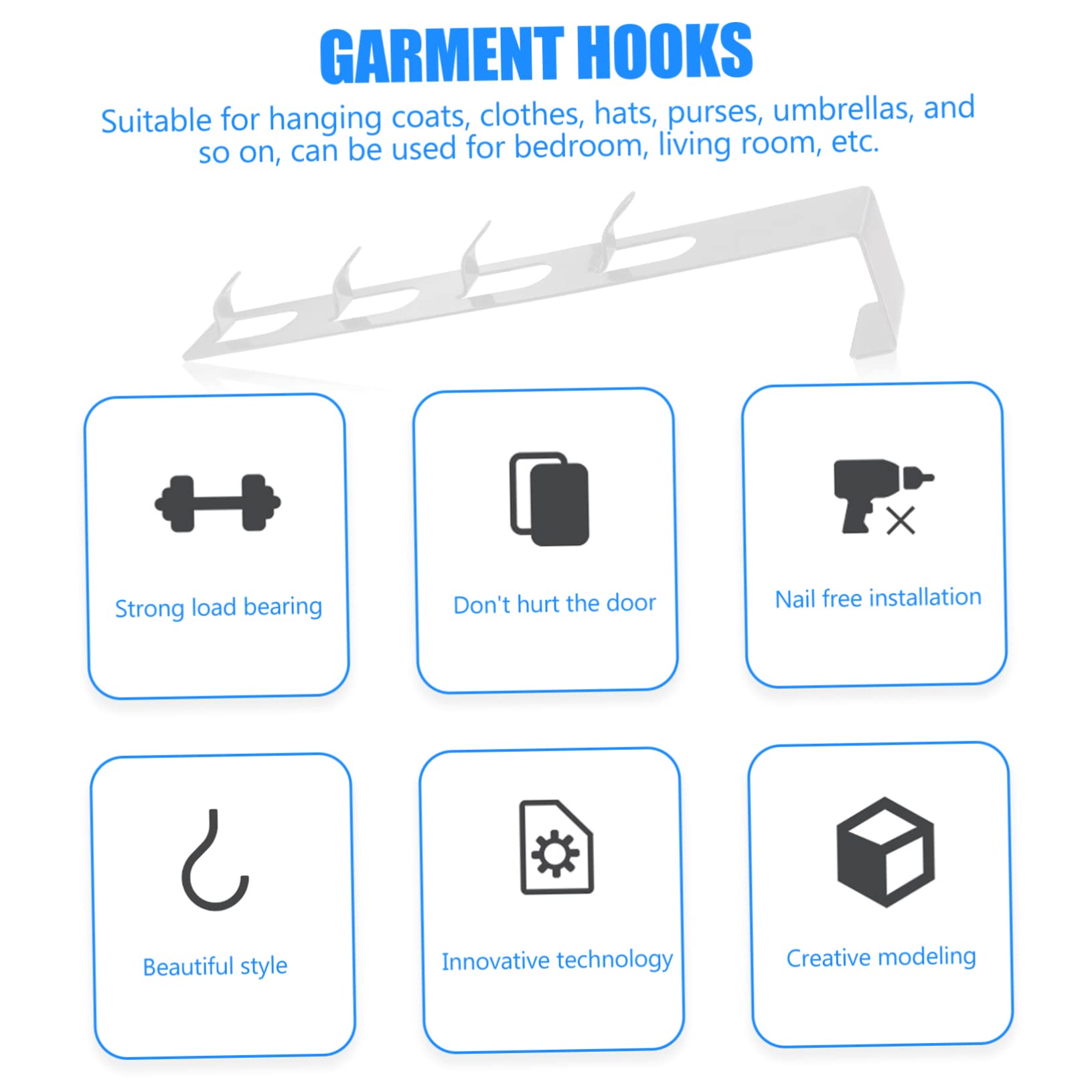 NAMOARLY 2pcs Door Hook Hangers for Clothes Hanging Coat Mounted Wall Coat Hanger Towel Hangers Door Hangers for Clothing Hat Hangers Wall Hanger Hooks Towel Rack Punch Hook White Iron