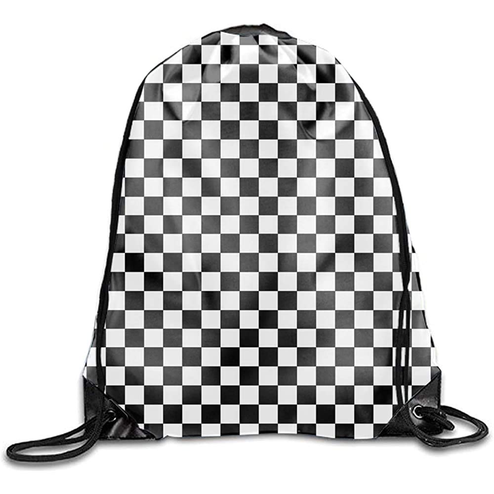 RP Amazing Personalized Car Cool Black White Formula Checkered Flags Unisex Drawstring Bag Travel Sports Bags for Adult Teens Kids,36x43cm