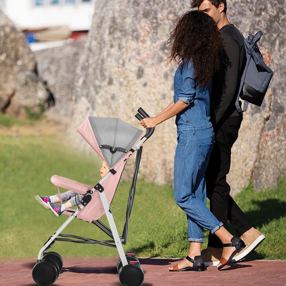 Poussette Bebé Légère, jusqu'à 30 kg, grand panier, système de pliage rapide,Siège Spacieux, Double Frein et Roues Avant Pivotantes (rose)