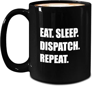 Appreciation Gifts Idea for 911 Dispatcher Mug - Large 15oz Black Coffee Tea Cup - Funny Cute Gag Thin Yellow Line RTO Emergency Operator - Eat Sleep Dispatch Repeat