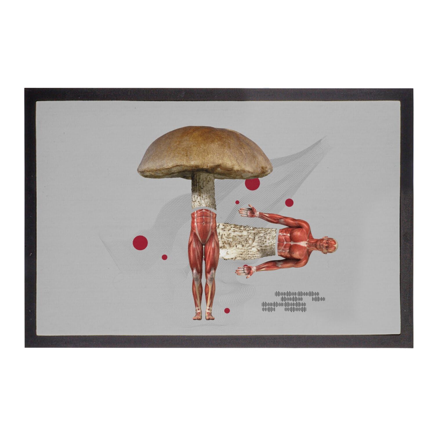 Paillasson gris 60x40cm homme champignon collage art surréaliste pour entrée