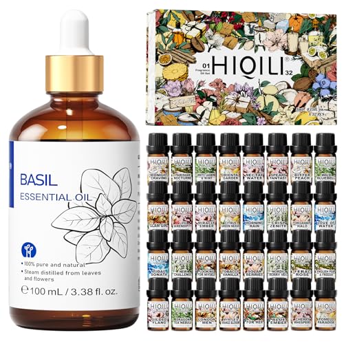 Set de Aceite Esencial de Albahaca 100ML y Aceite Aromático 5MLx32