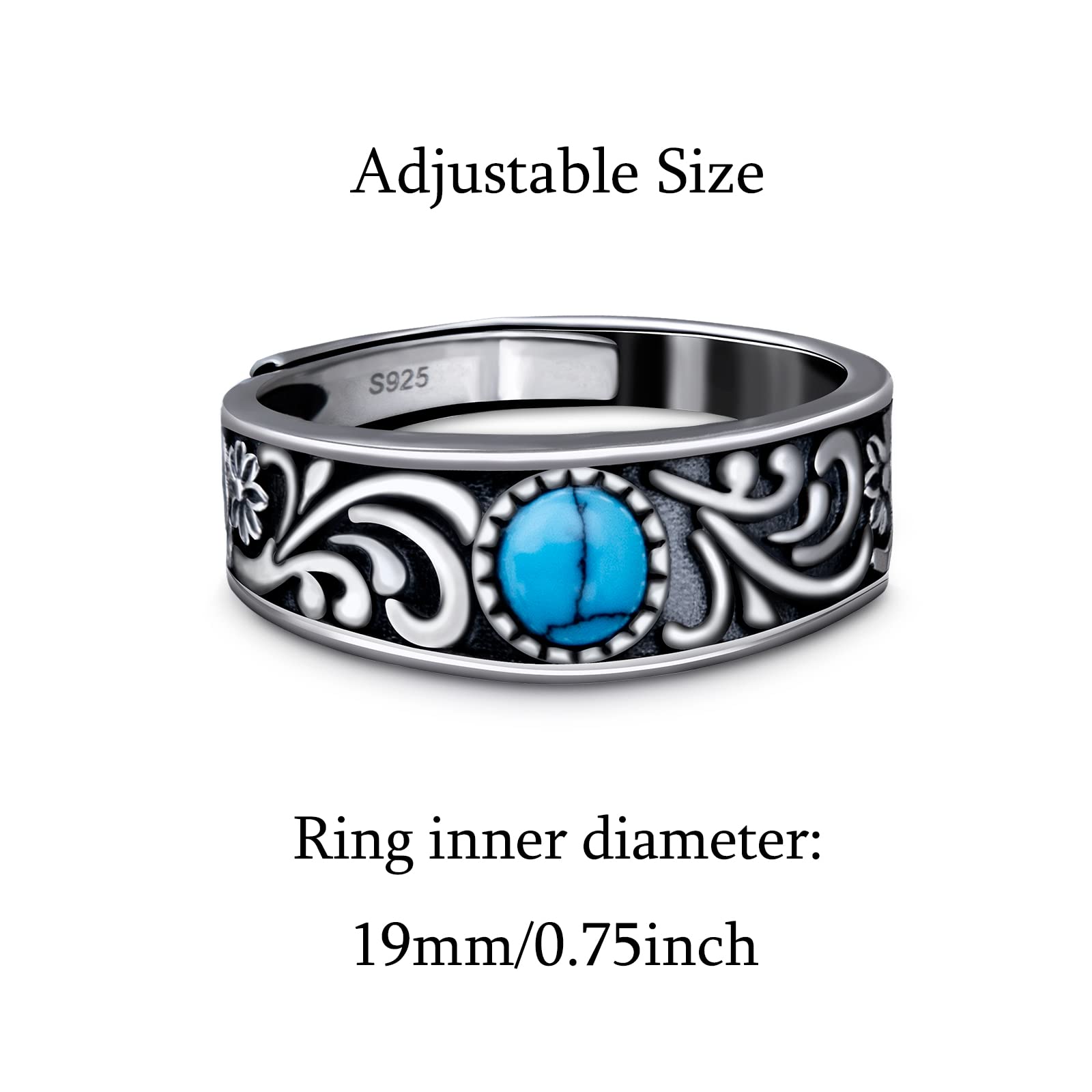 Anillo de plata para hombre, anillo de turquesa vintage con diseño de hierba rizada, regalo personalizado para hombre, anillo de plata ajustable