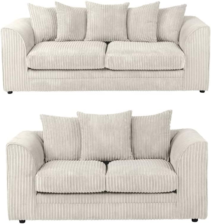 Luxury Life Dylan Jumbo Cord Fabric Sofa Set (Cream, 3 Plus 2 Set