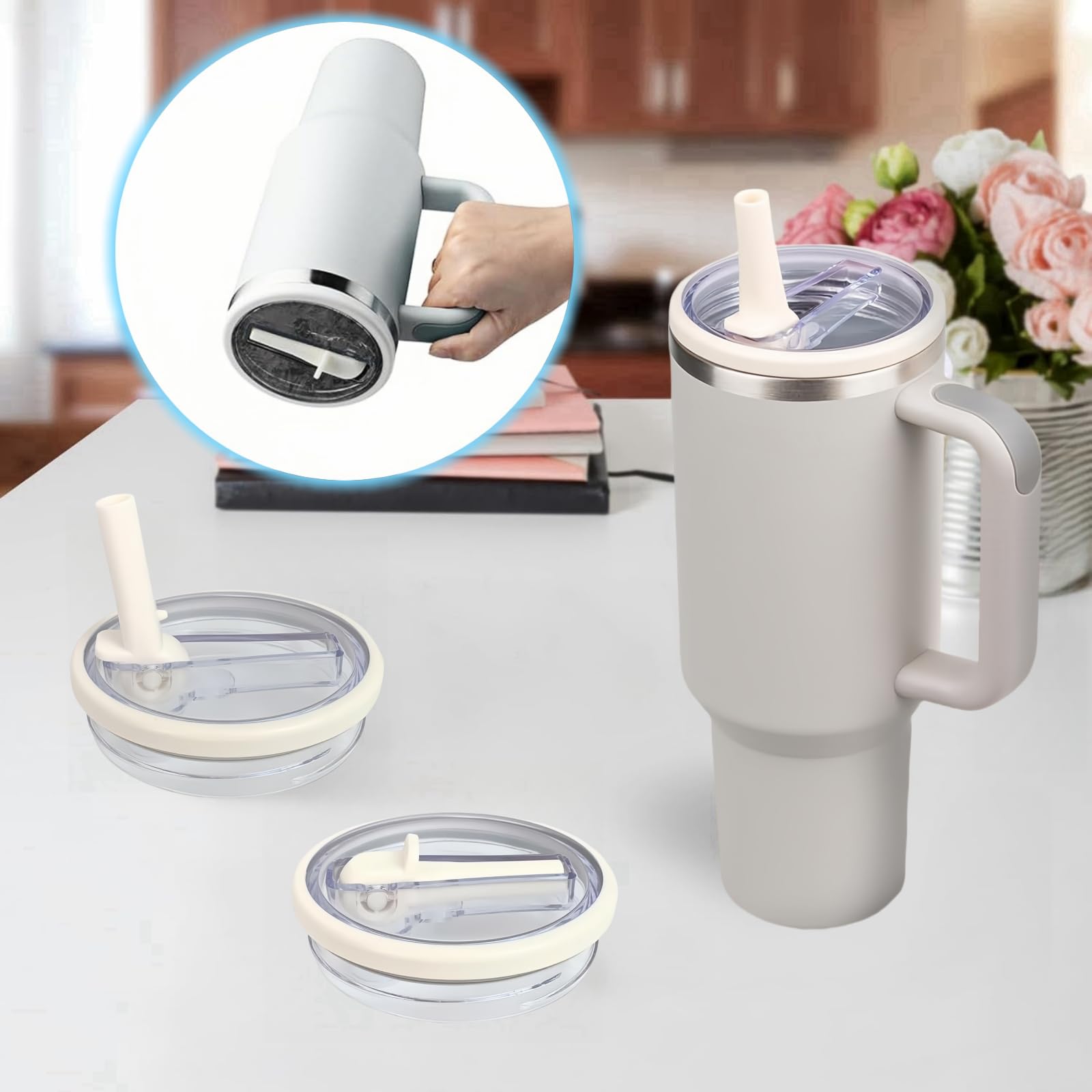 Maxmana Secret Confezione da 2 coperchi di ricambio per Stanley Quencher con cannucce, a prova di perdite, resistenti agli spruzzi, per accessori Stanley Cup (nero