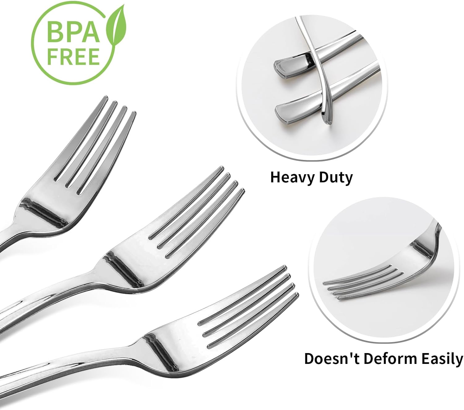 Goodluck 150 Pack Silver Plastic Forks, Heavy Duty Forks Disposable, Silver Plastic Cutlery Perfect for Weddings, Parties, Dinners - Image 3