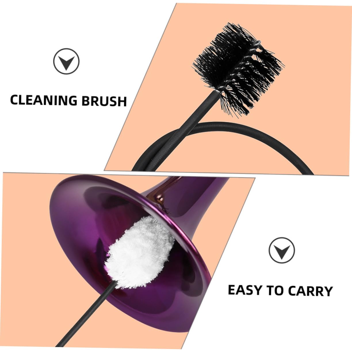 NULYLU Double Head Saxophone Cleaning Brush for Flute Clarinet Trumpet Stainless Steel Cotton Instrument Care Tool