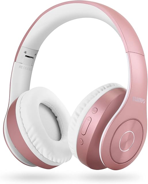 TUINYO Bluetooth Headphones Wireless, Over Ear Stereo Wireless Headset 40H Playtime with deep bass, Soft Memory-Protein Earmuffs, Built-in Mic Wired Mode PC/Cell Phones/TV- Rose Gold
