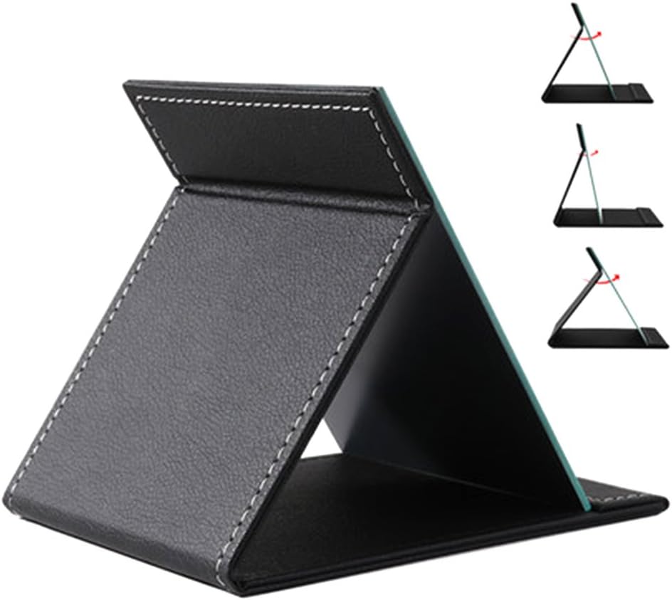 JOLY Protable PU Leather Mirror Folding Desktop Makeup Mirror with Adjustable Stand for Personal Use,Travelling (L, Black) : Home & Kitchen