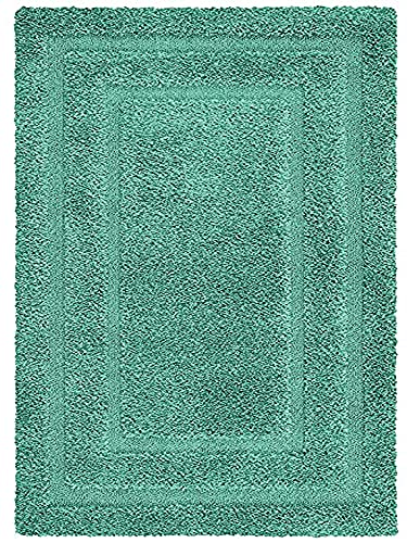Image of Rectangular Box Round Shaggy Carpet for Living Room, Bedroom, High Low Design Finish Microfiber 1.8 Inch Pile High, 4x4 Feet Sky Blue|Sky Blue Color