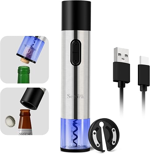 Abrebotellas de vino eléctrico inalámbrico y abridor de cerveza 2 en 1 sacacorchos automático juego de regalo con cortador de papel de aluminio