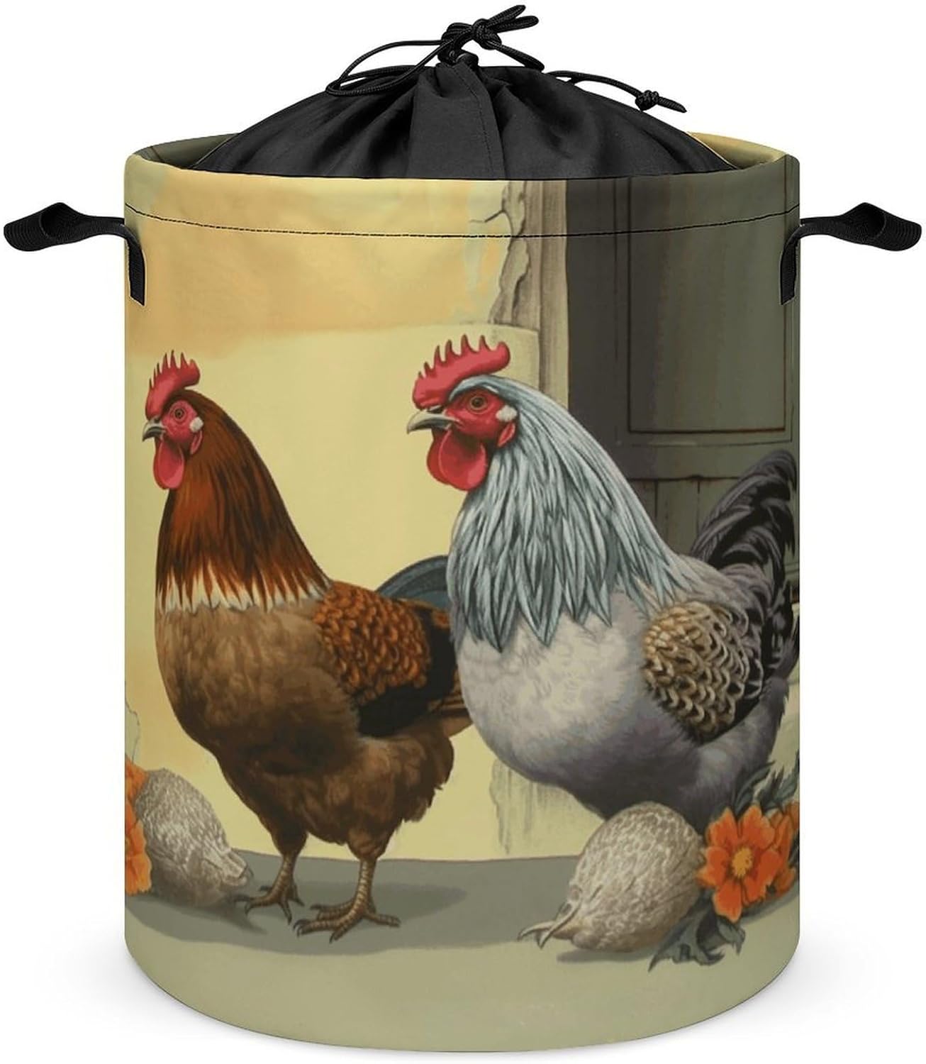Italian Chickens Laundry Basket Collapsible Clothes Hamper with Reinforced Handles Large Capacity Waterproof Laundry Bag Freestanding Laundry Hamper for Bedroom Bathroom