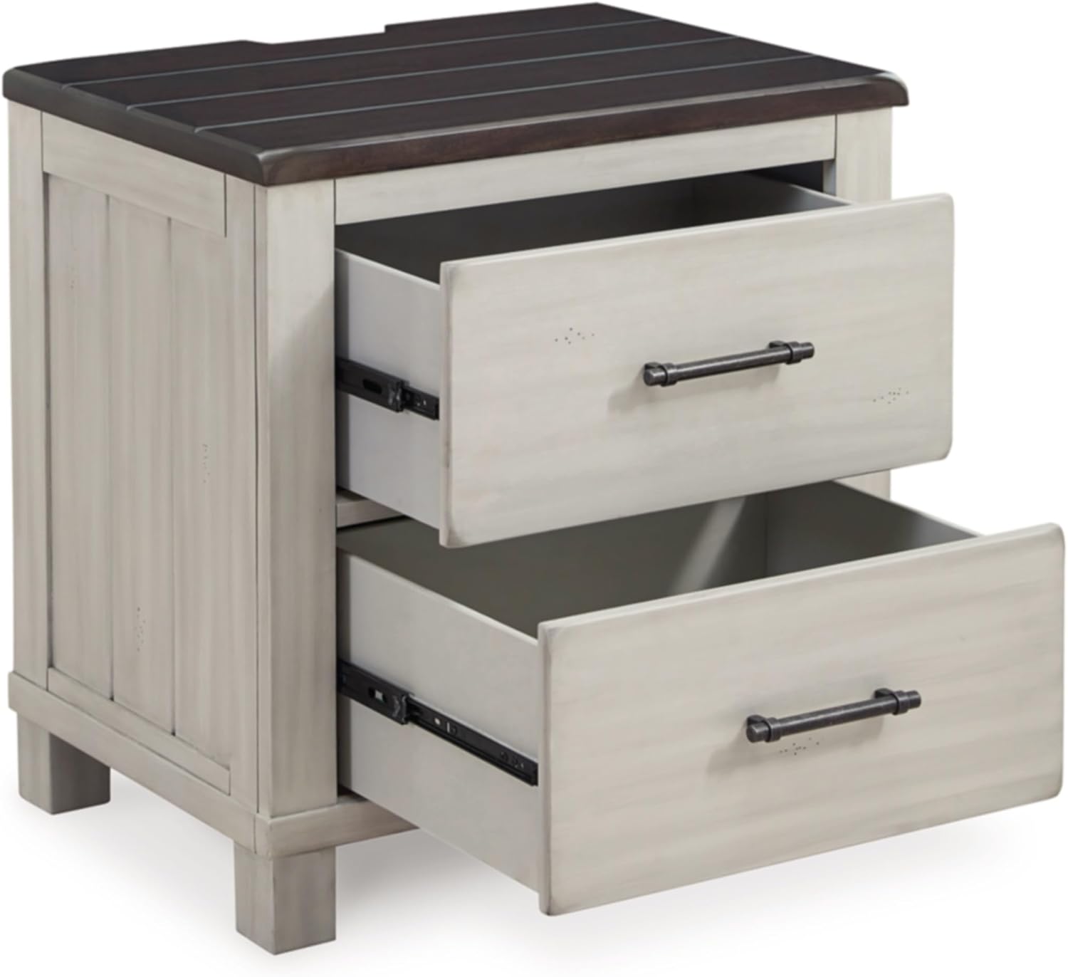Transitional Two-Tone 2-Drawer Nightstand with Dark Brown Top